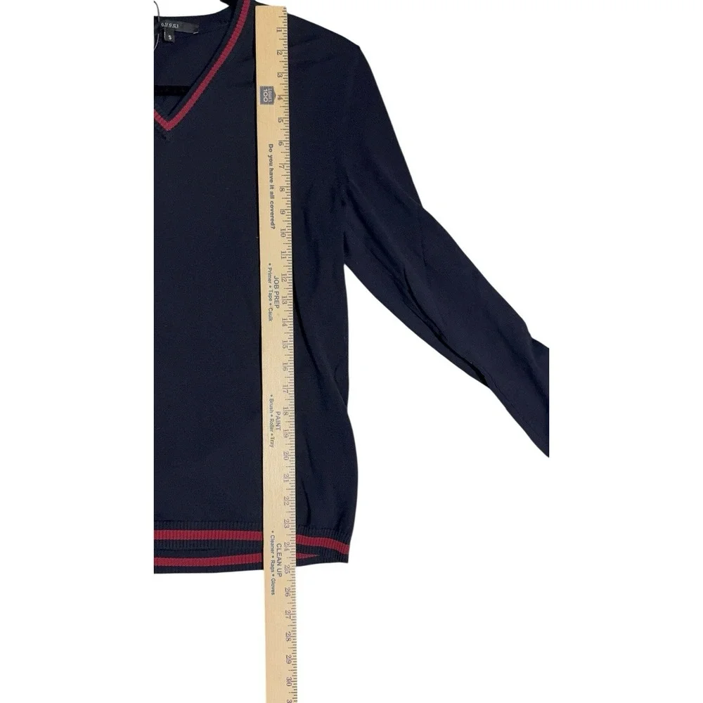 Gucci Men's‎ V-Neck Knit Sweater Navy Red Trim Made in Italy Size S New
